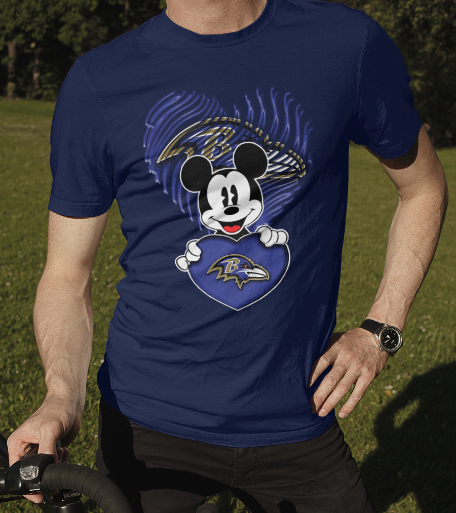 Mickey Mouse Baltimore Ravens Heart T-Shirt
