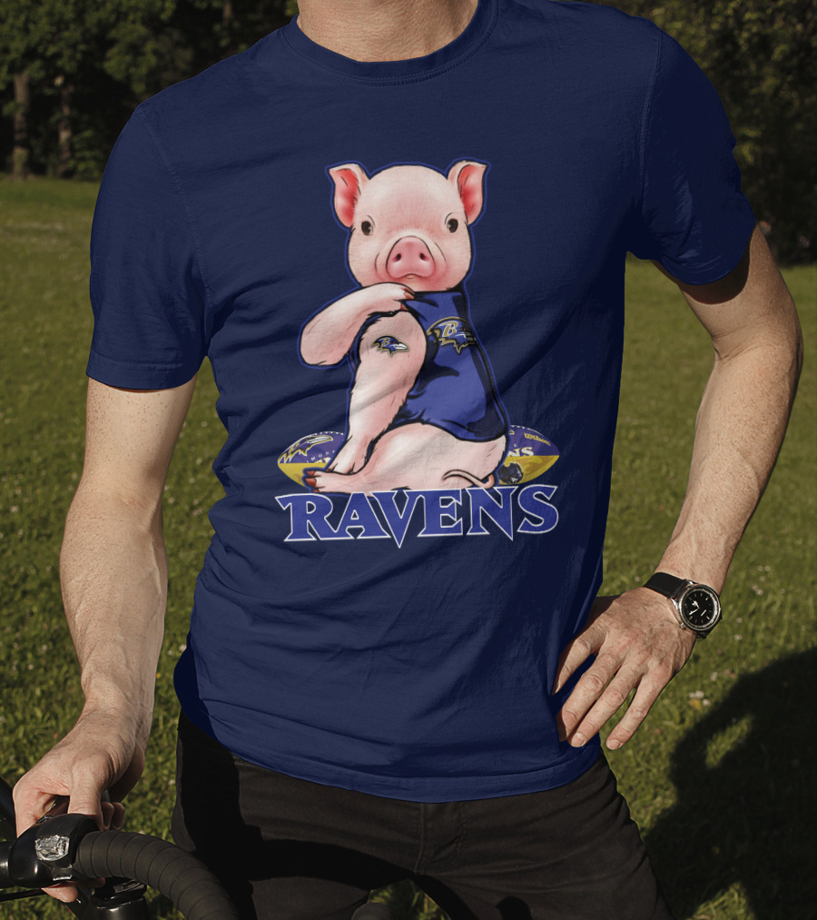 Ravens Pig Mascot With Baltimore Ravens T-Shirt