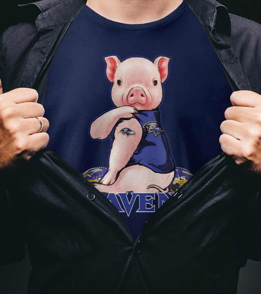Ravens Pig Mascot With Baltimore Ravens T-Shirt