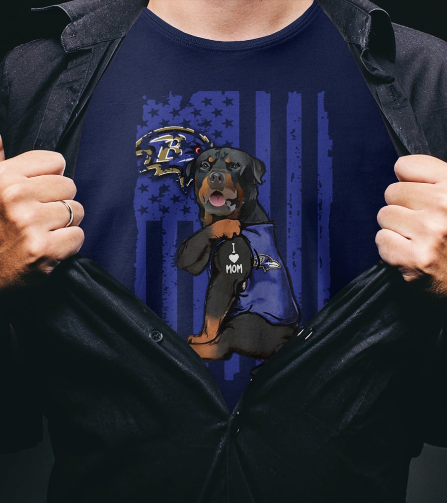 Rottweiler I Love Mom Baltimore Ravens Flag T-Shirt