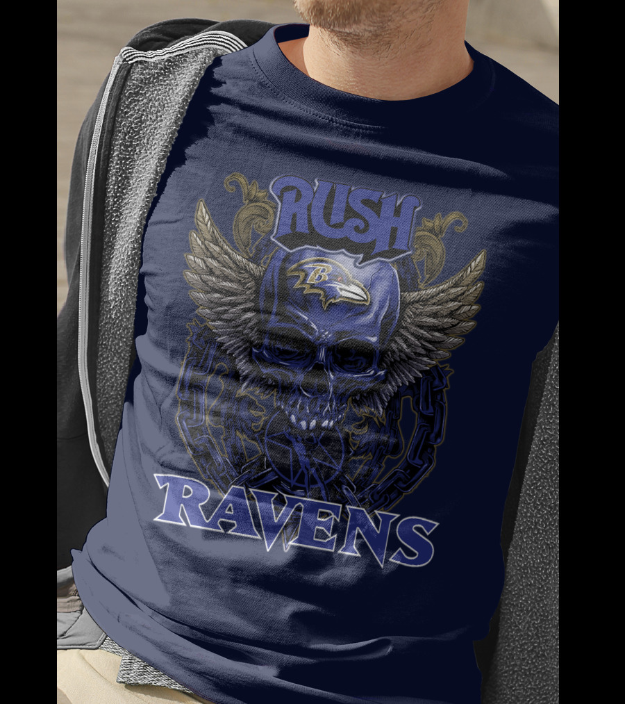 Rush Ravens Baltimore Football Skull Wings T-Shirt