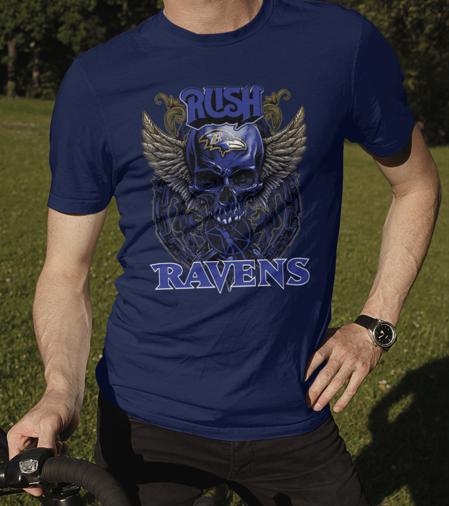 Rush Ravens Baltimore Football Skull Wings T-Shirt