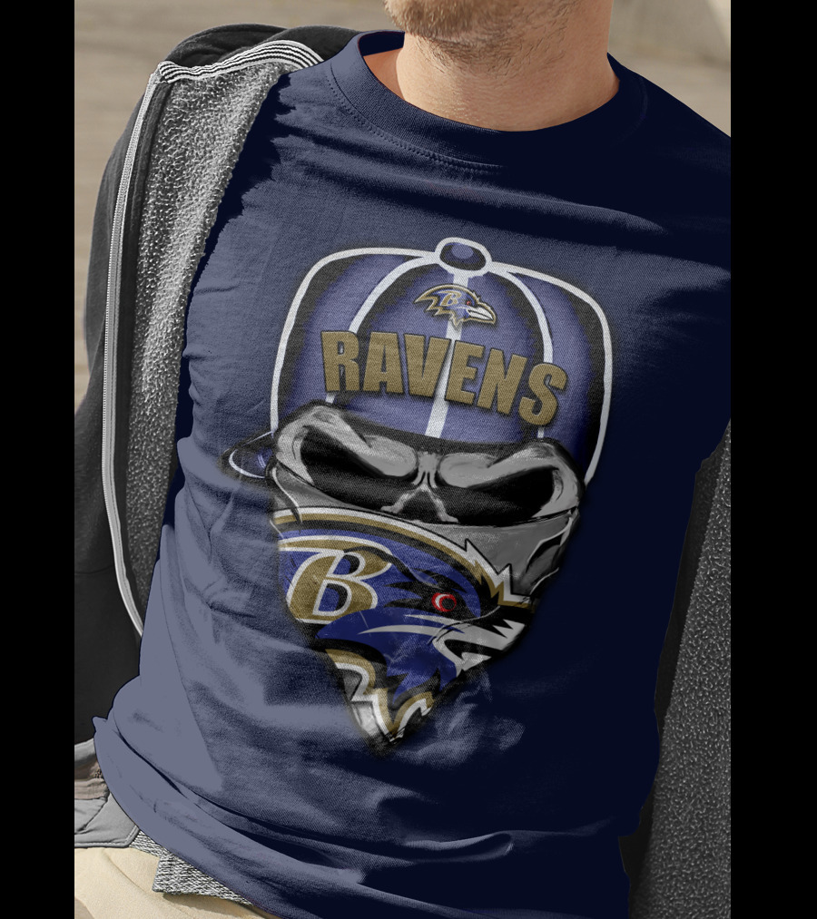 Baltimore Ravens Skull Bandana Hat T-Shirt