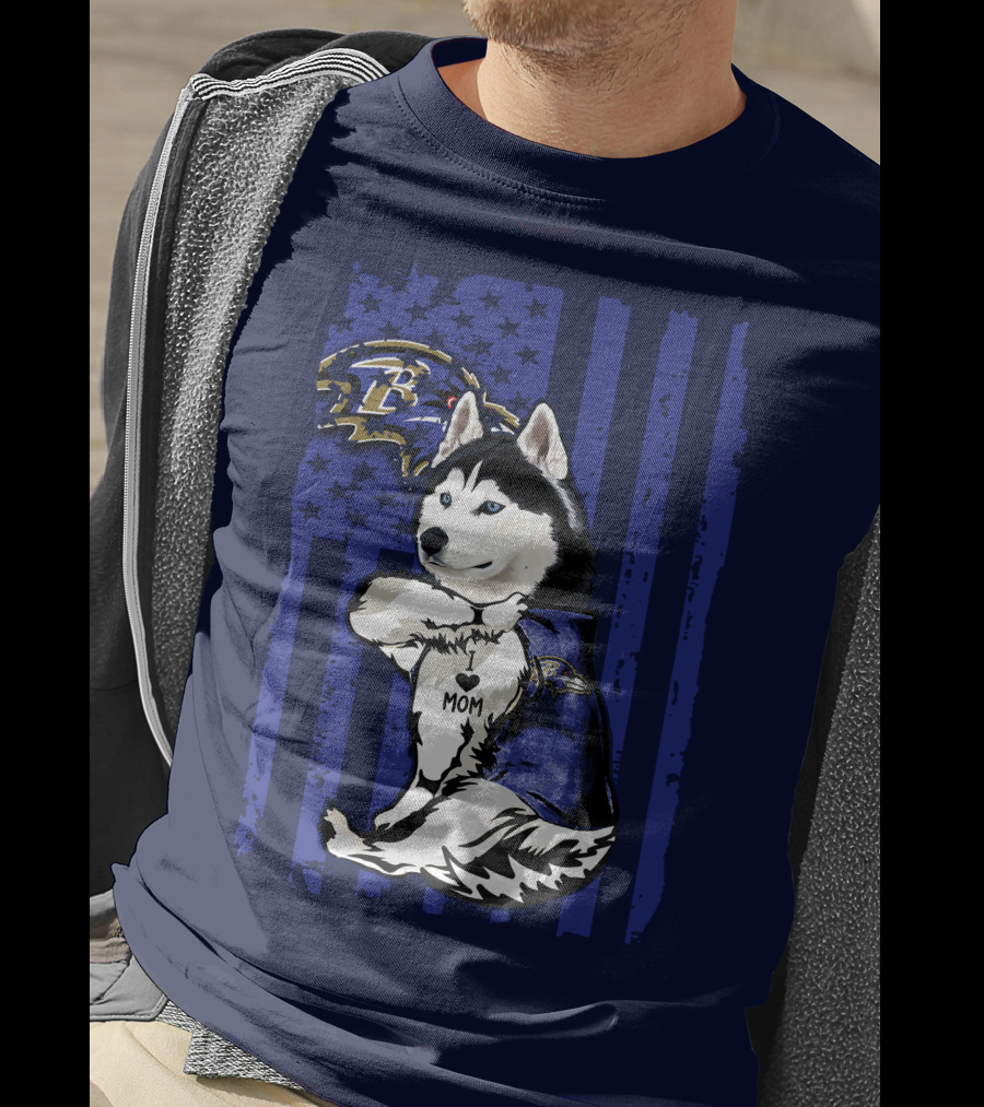 Siberian Husky Baltimore Ravens Mom Stars And Stripes T-Shirt