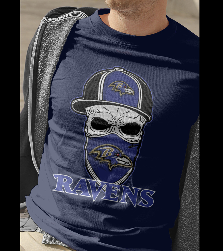 Baltimore Ravens Skull Cap Logo T-Shirt
