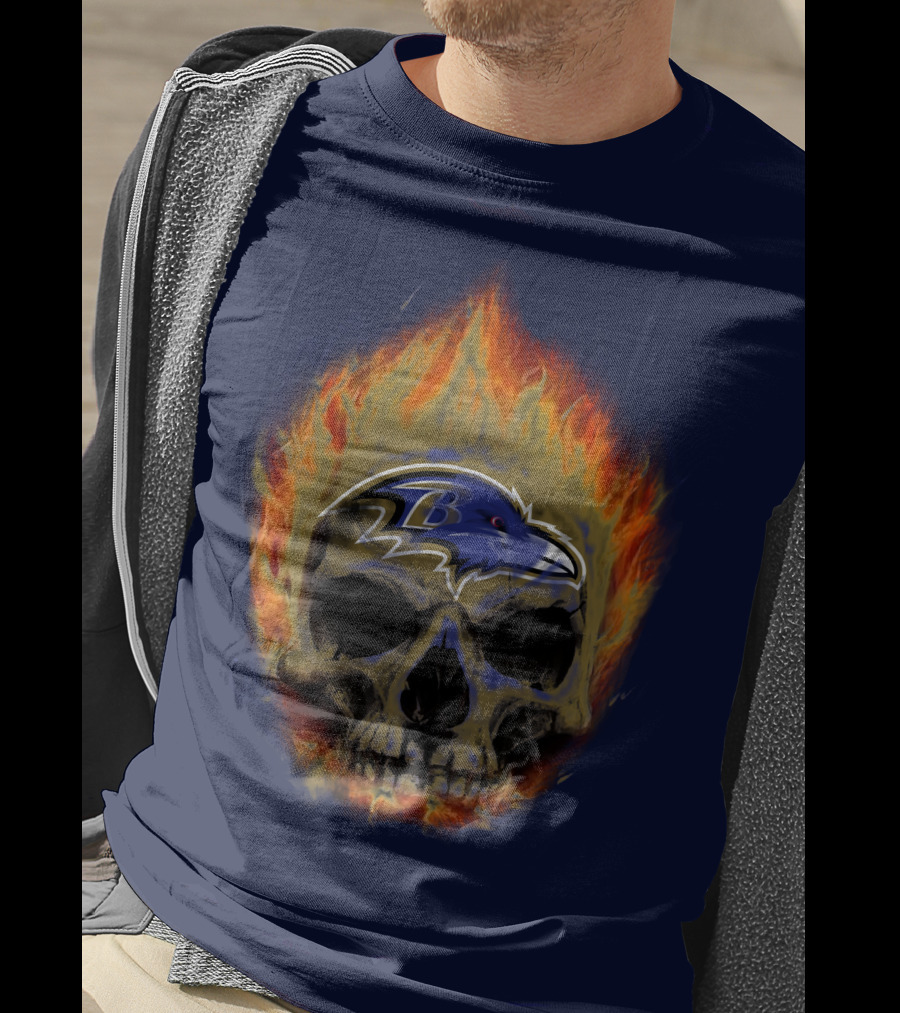 Baltimore Ravens Skull Flaming Logo Fire T-Shirt
