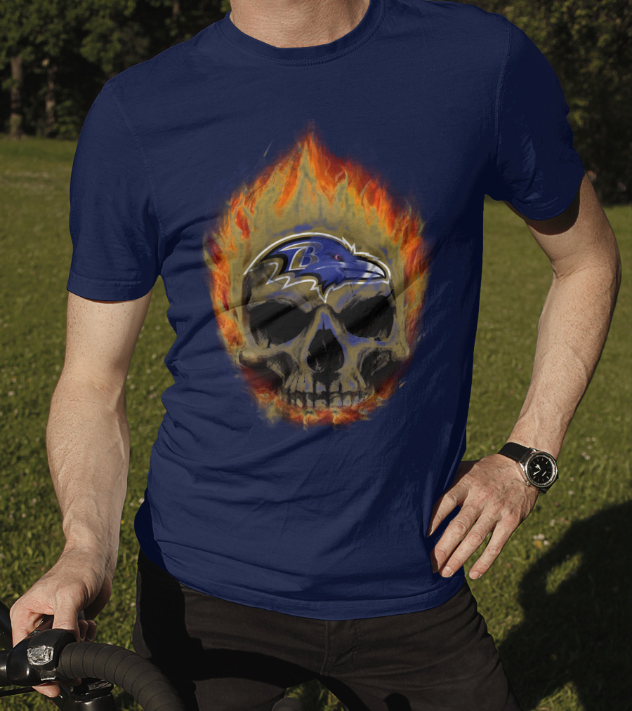 Baltimore Ravens Skull Flaming Logo Fire T-Shirt