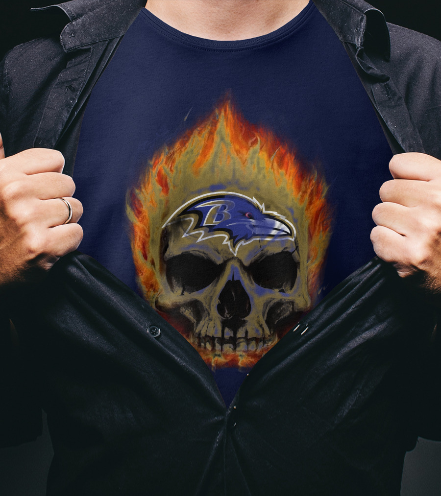 Baltimore Ravens Skull Flaming Logo Fire T-Shirt