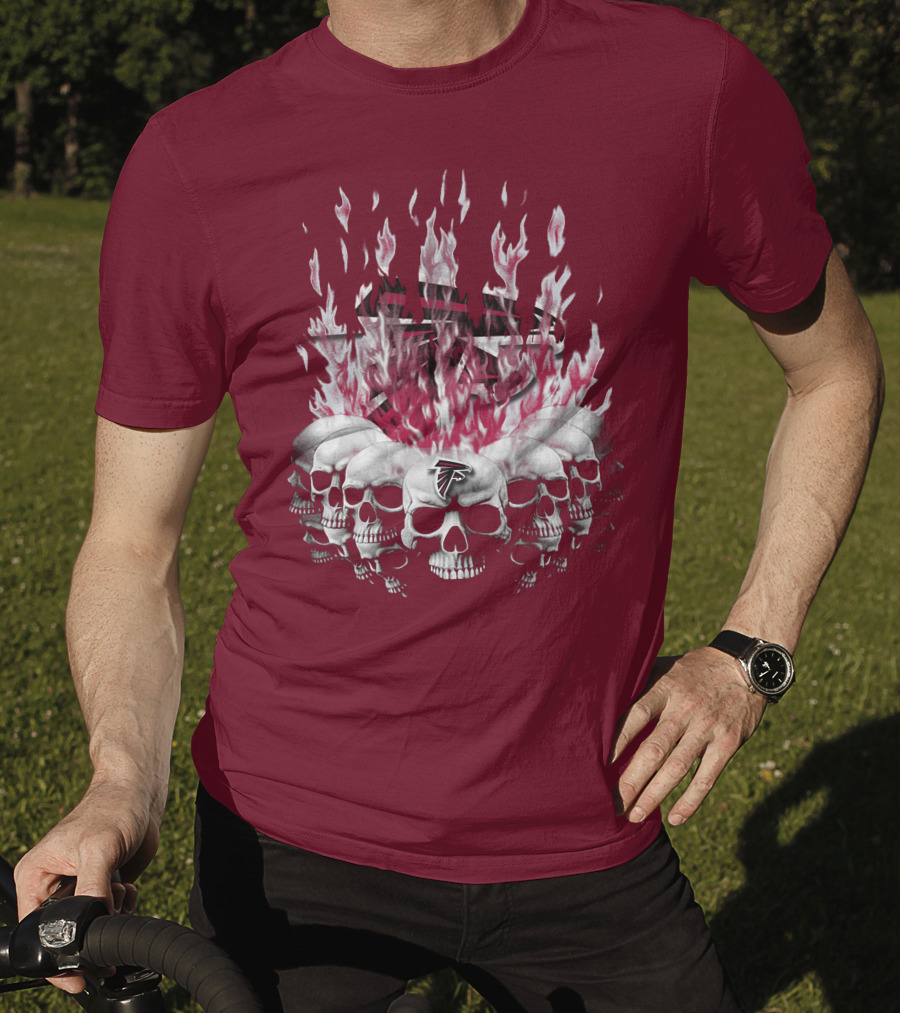 Atlanta Falcons Flaming Skulls Nfl Team Logo T-Shirt