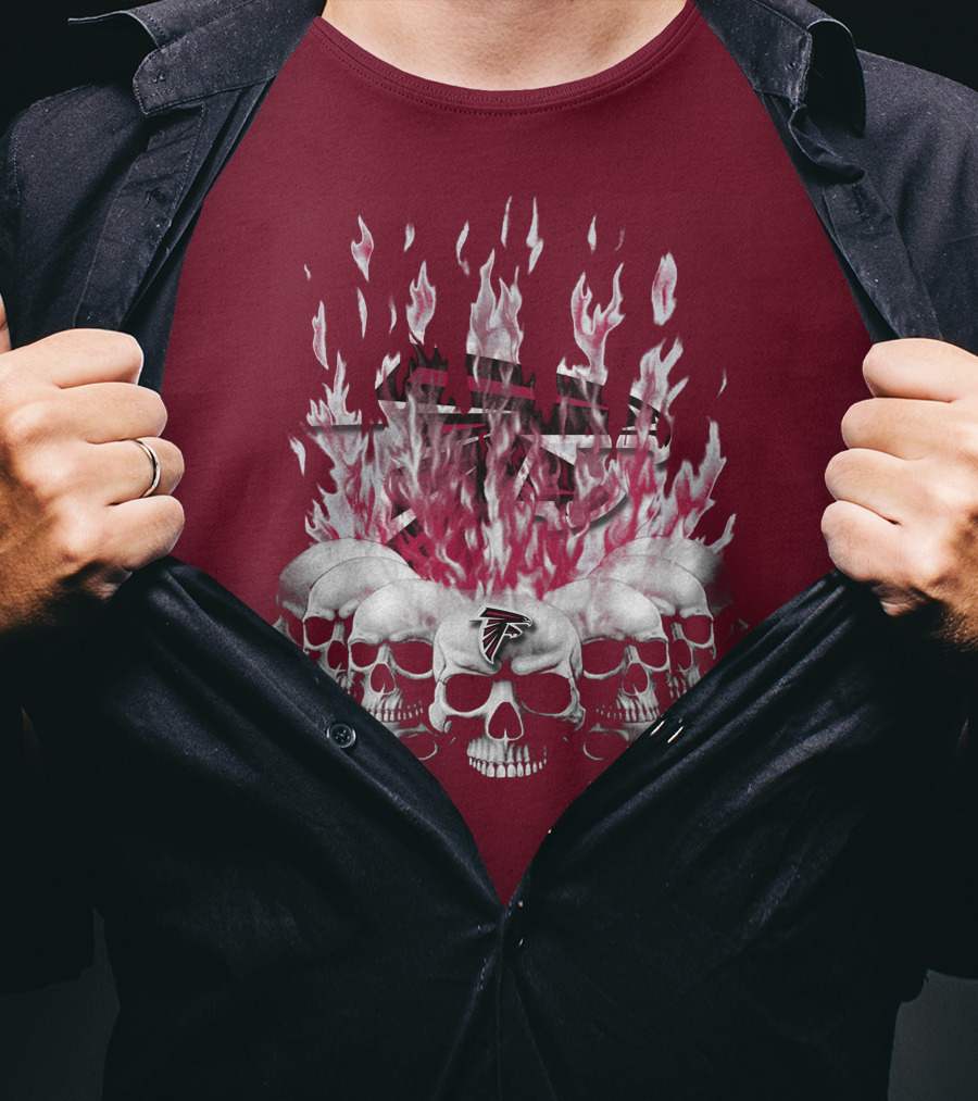 Atlanta Falcons Flaming Skulls Nfl Team Logo T-Shirt