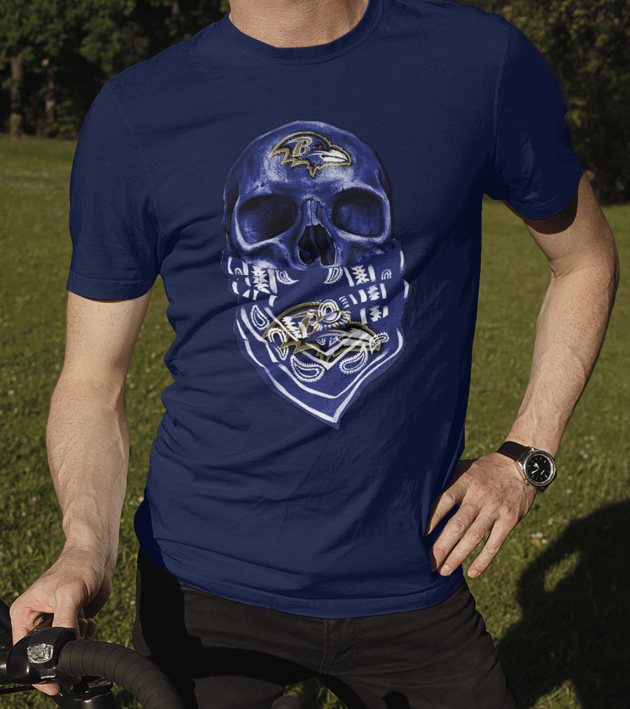 Skull Baltimore Ravens Bandana Blue T-Shirt