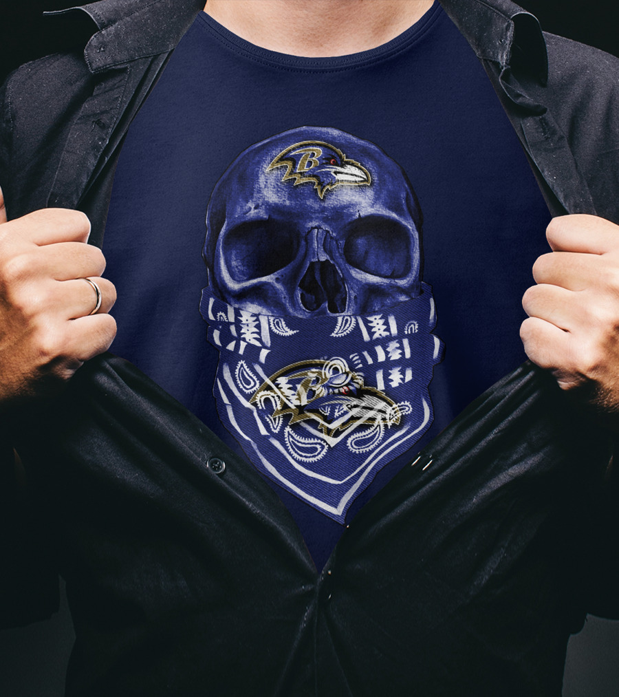 Skull Baltimore Ravens Bandana Blue T-Shirt