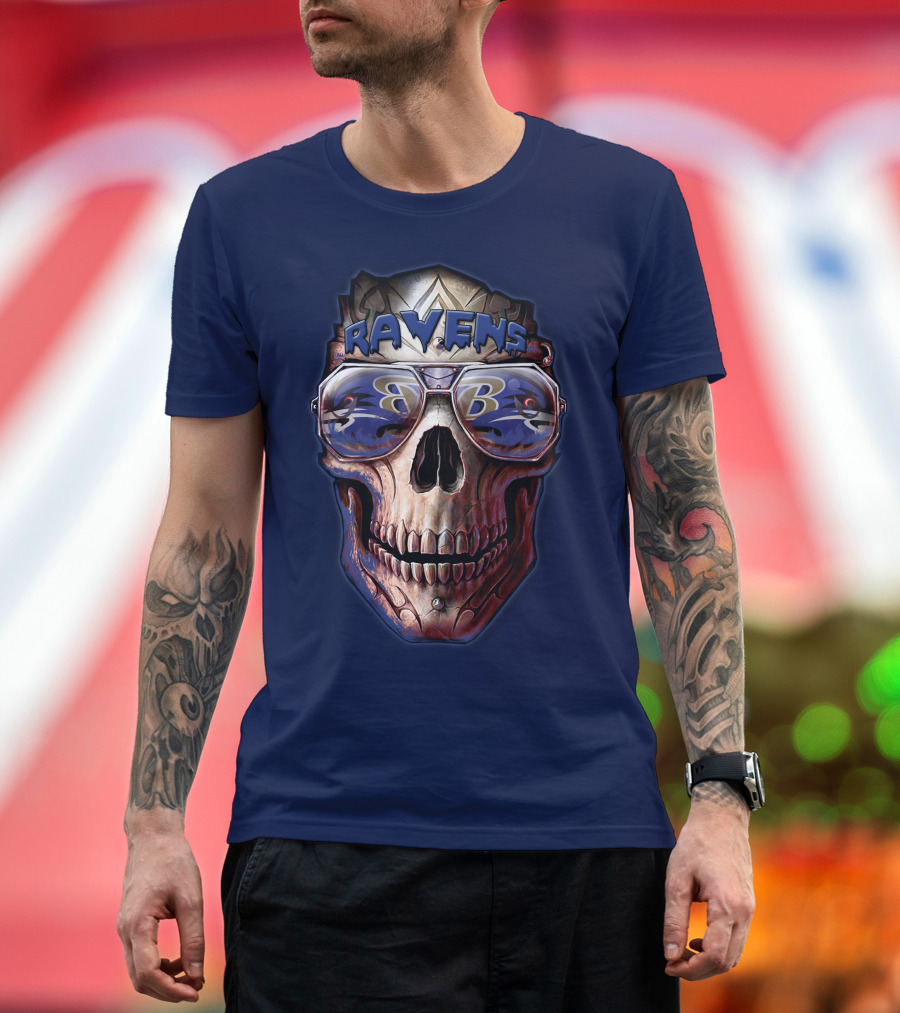 Baltimore Ravens Skull With Sunglasses Featuring Team T-Shirt