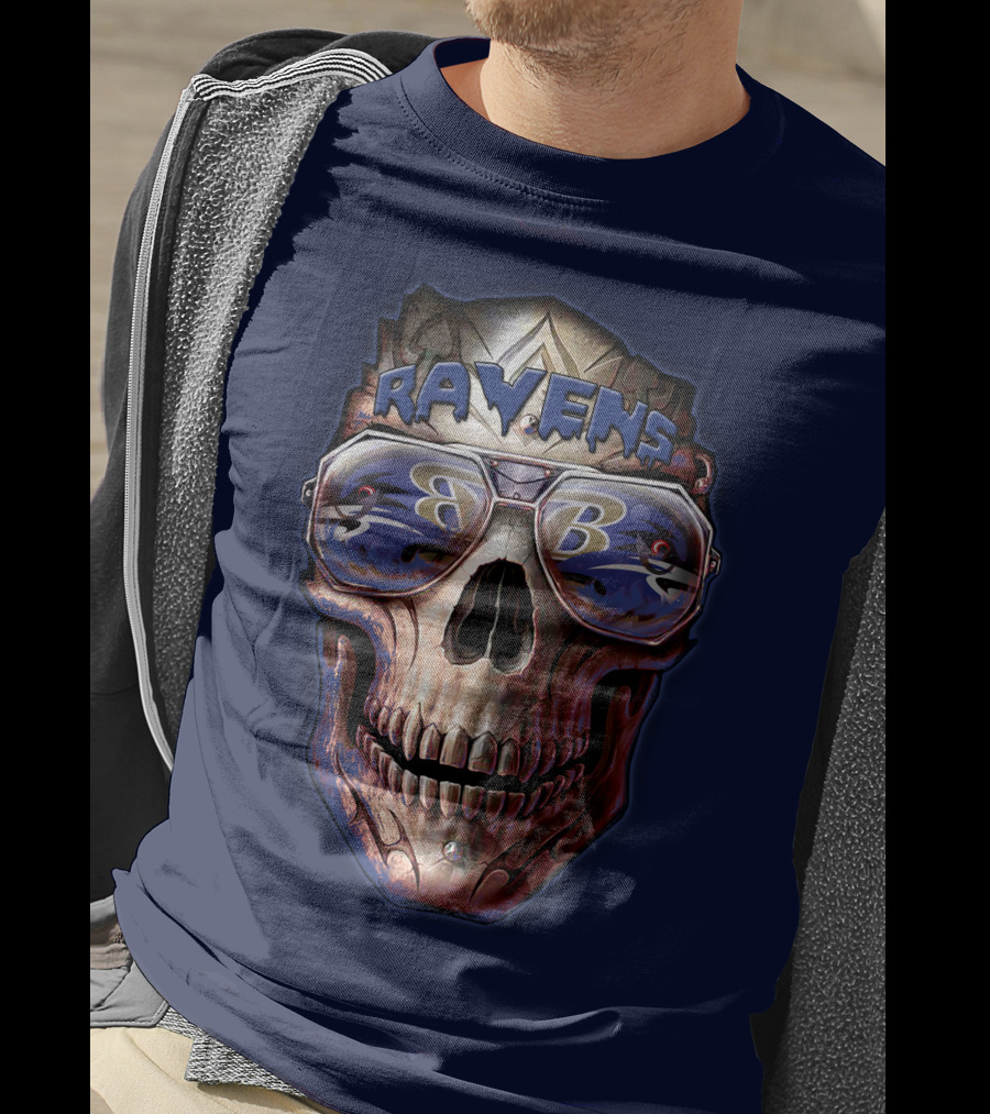 Baltimore Ravens Skull With Sunglasses Featuring Team T-Shirt