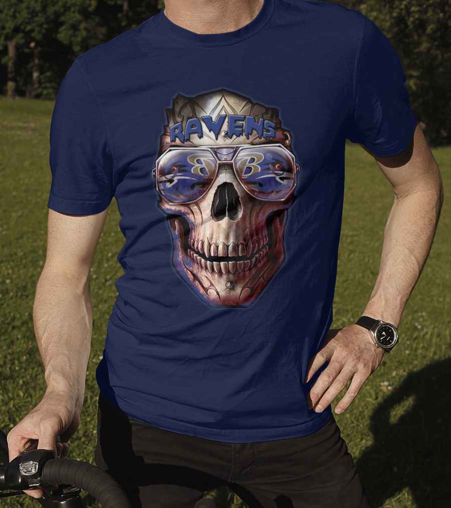 Baltimore Ravens Skull With Sunglasses Featuring Team T-Shirt