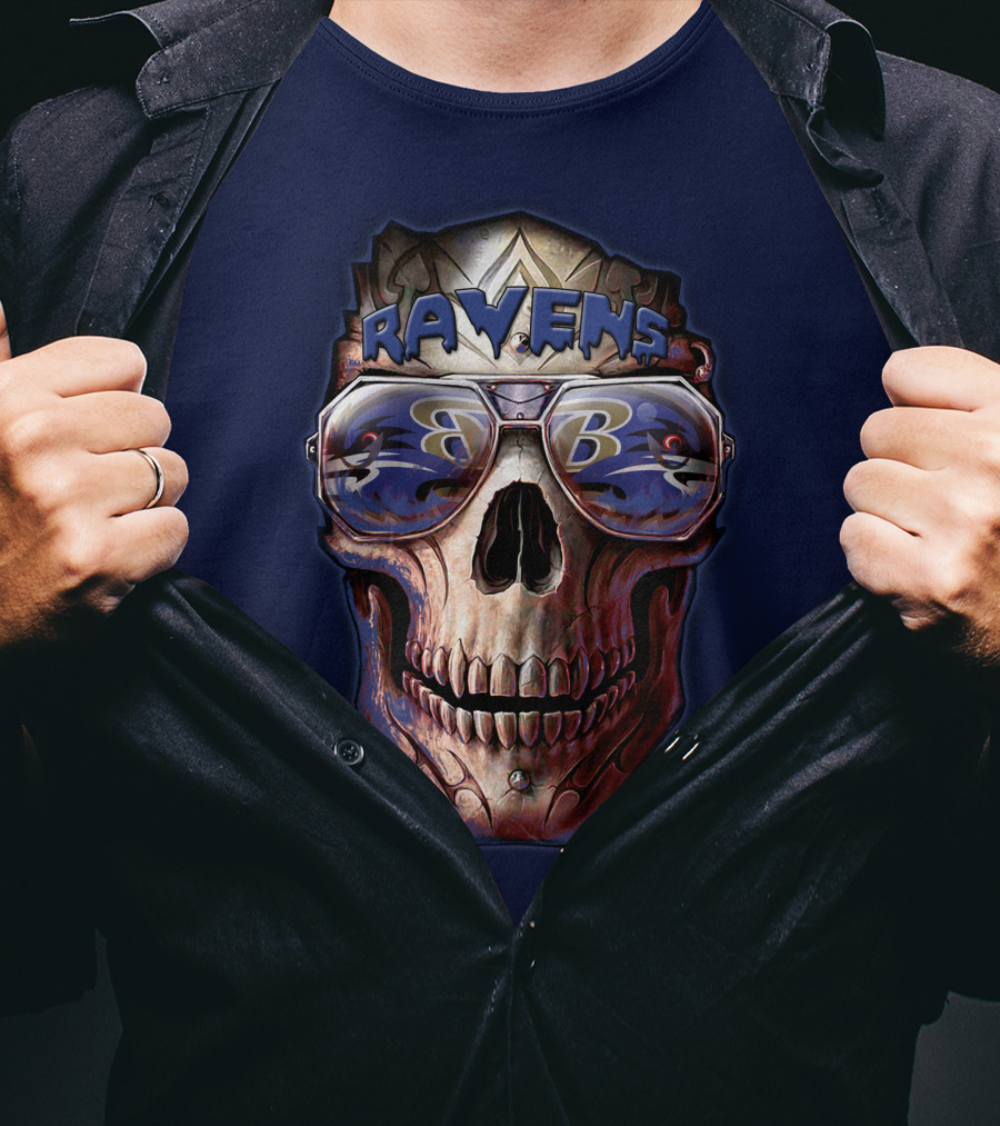 Baltimore Ravens Skull With Sunglasses Featuring Team T-Shirt