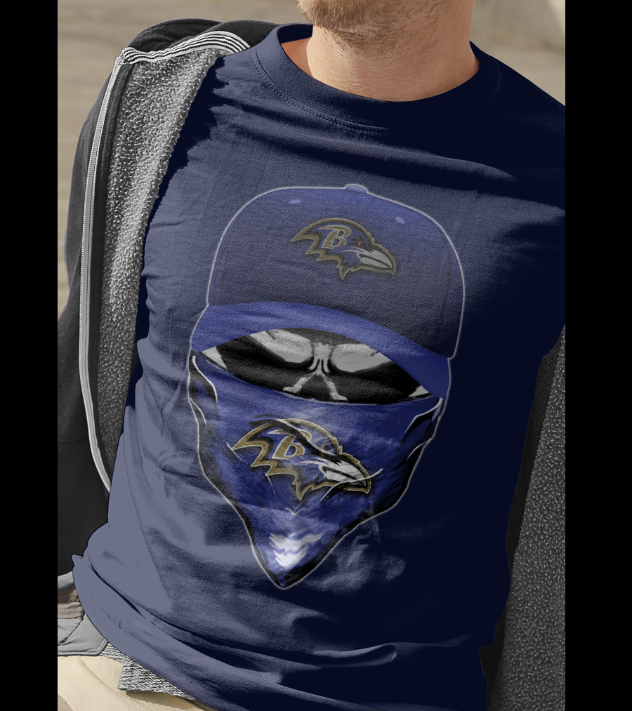Skull V6 Baltimore Ravens Mask Cap Combo T-Shirt