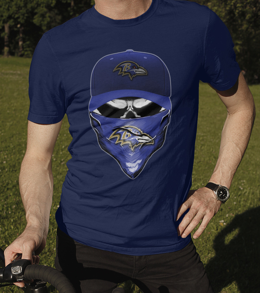 Skull V6 Baltimore Ravens Mask Cap Combo T-Shirt