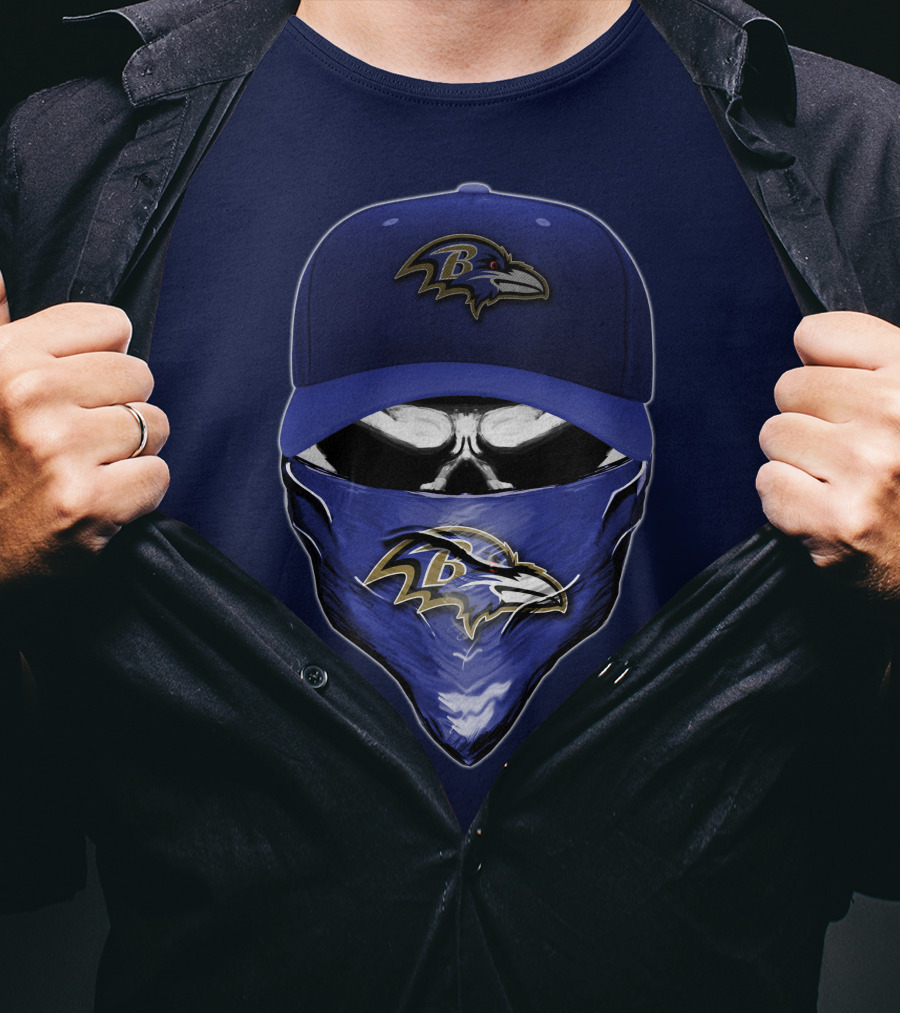 Skull V6 Baltimore Ravens Mask Cap Combo T-Shirt