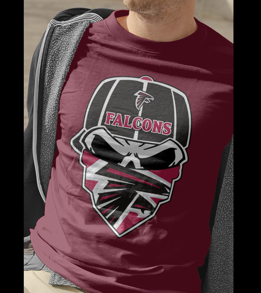 Atlanta Falcons Logo Skull With Hat And Bandana T-Shirt