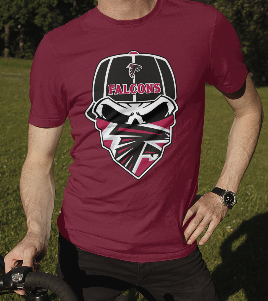 Atlanta Falcons Logo Skull With Hat And Bandana T-Shirt