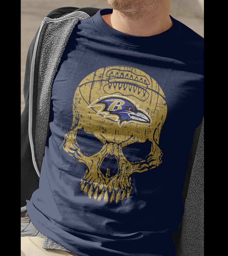 Baltimore Ravens Skull Football T-Shirt