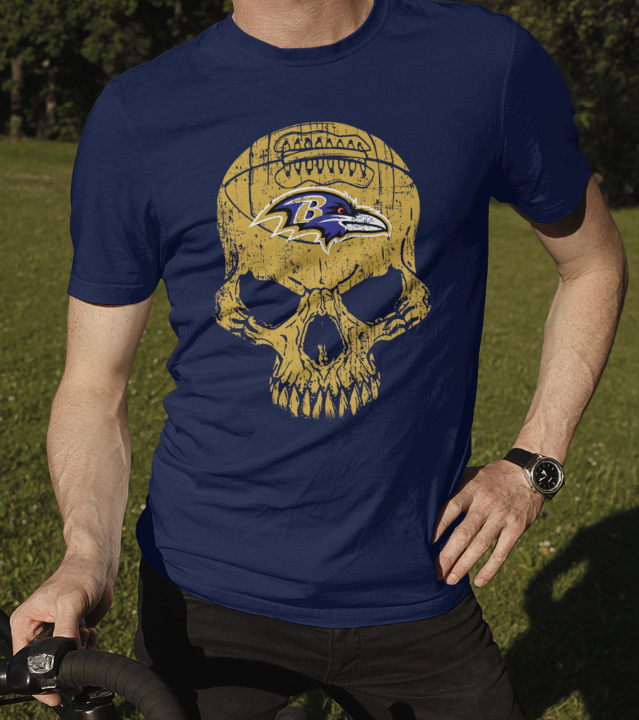 Baltimore Ravens Skull Football T-Shirt
