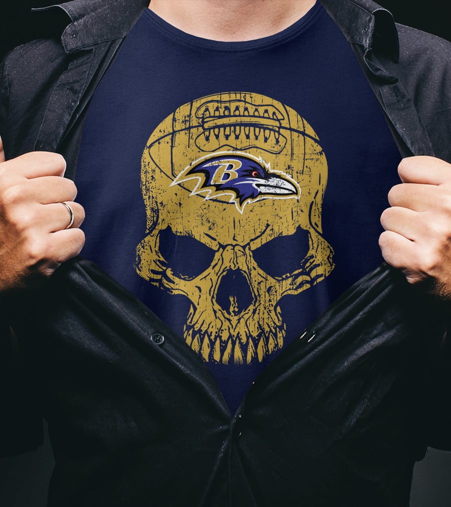 Baltimore Ravens Skull Football T-Shirt