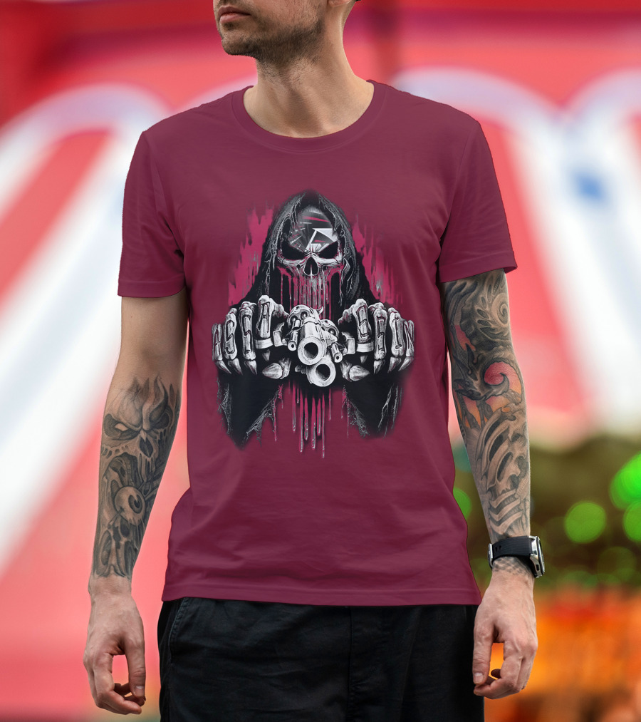 Atlanta Falcons Skull With Brass Knuckles And Dual Pistols T-Shirt