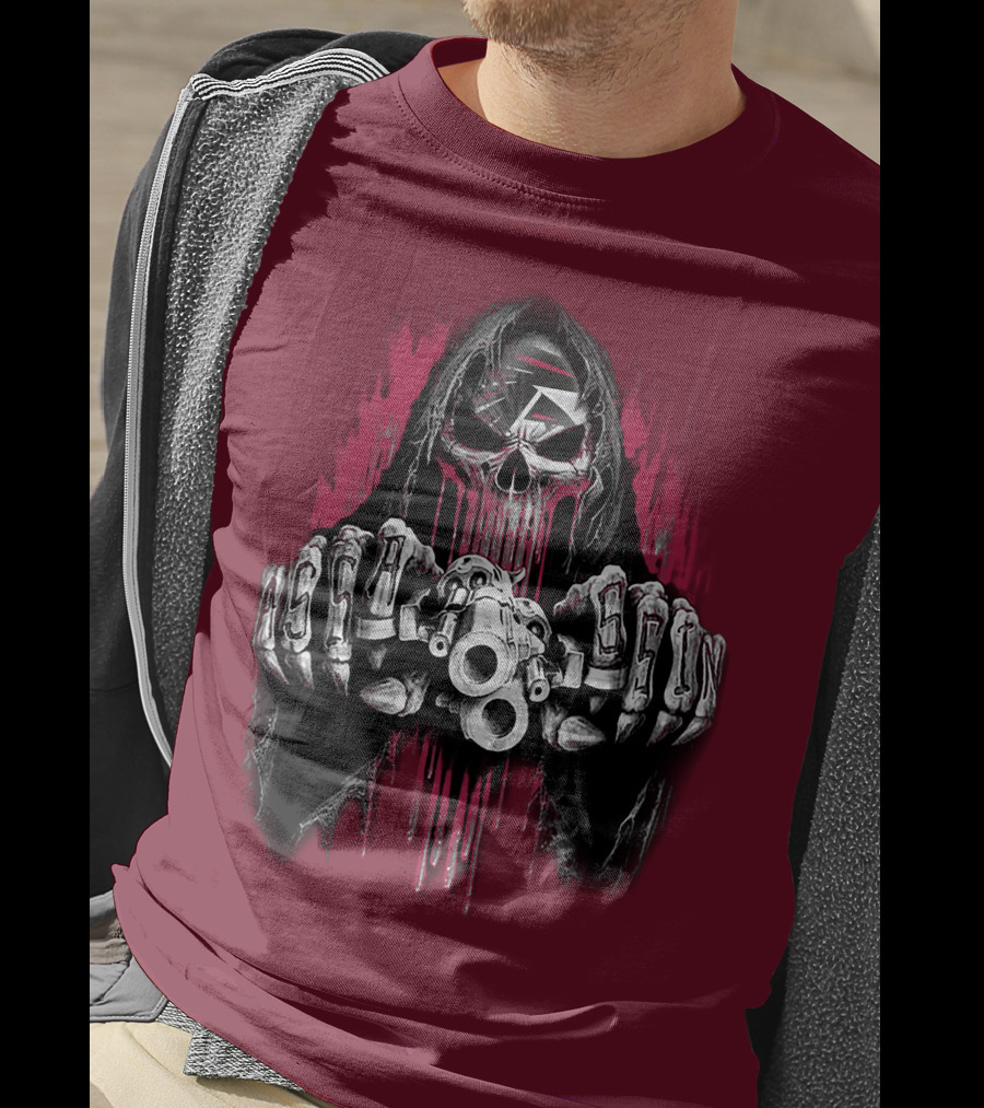 Atlanta Falcons Skull With Brass Knuckles And Dual Pistols T-Shirt