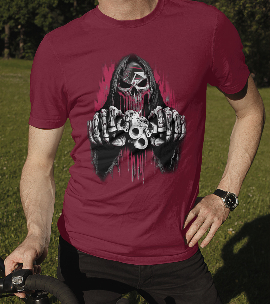 Atlanta Falcons Skull With Brass Knuckles And Dual Pistols T-Shirt