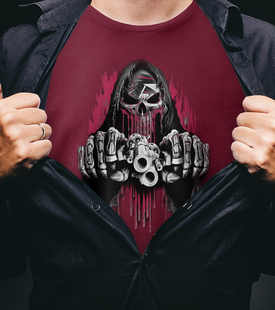 Atlanta Falcons Skull With Brass Knuckles And Dual Pistols T-Shirt