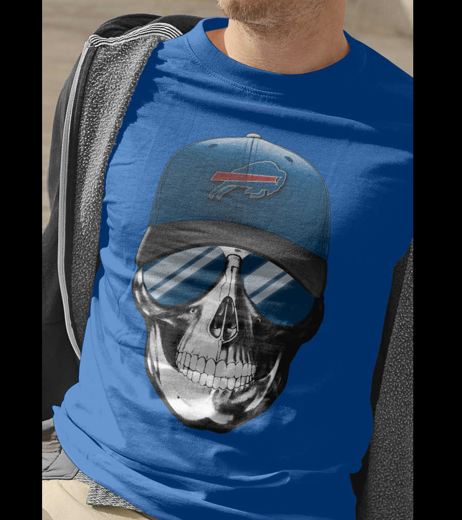 Skull Buffalo Bills Cap Mirror Sunglasses T-Shirt