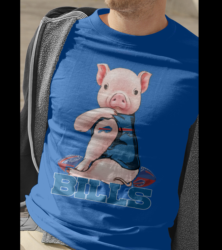 Pig Wearing Buffalo Bills Shirt On Football T-Shirt