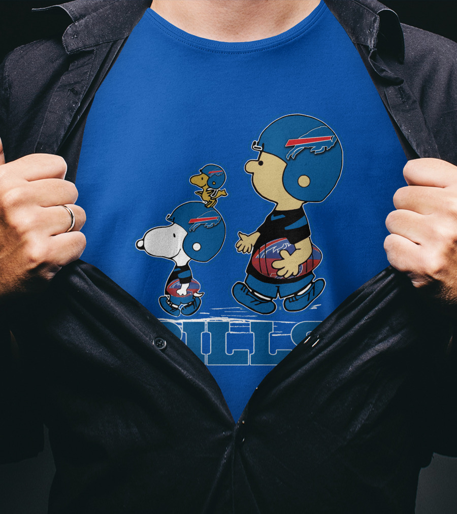 Snpfootball Buffalo Bills Snoopy Woodstock Peanuts Characters With Helmets Football T-Shirt