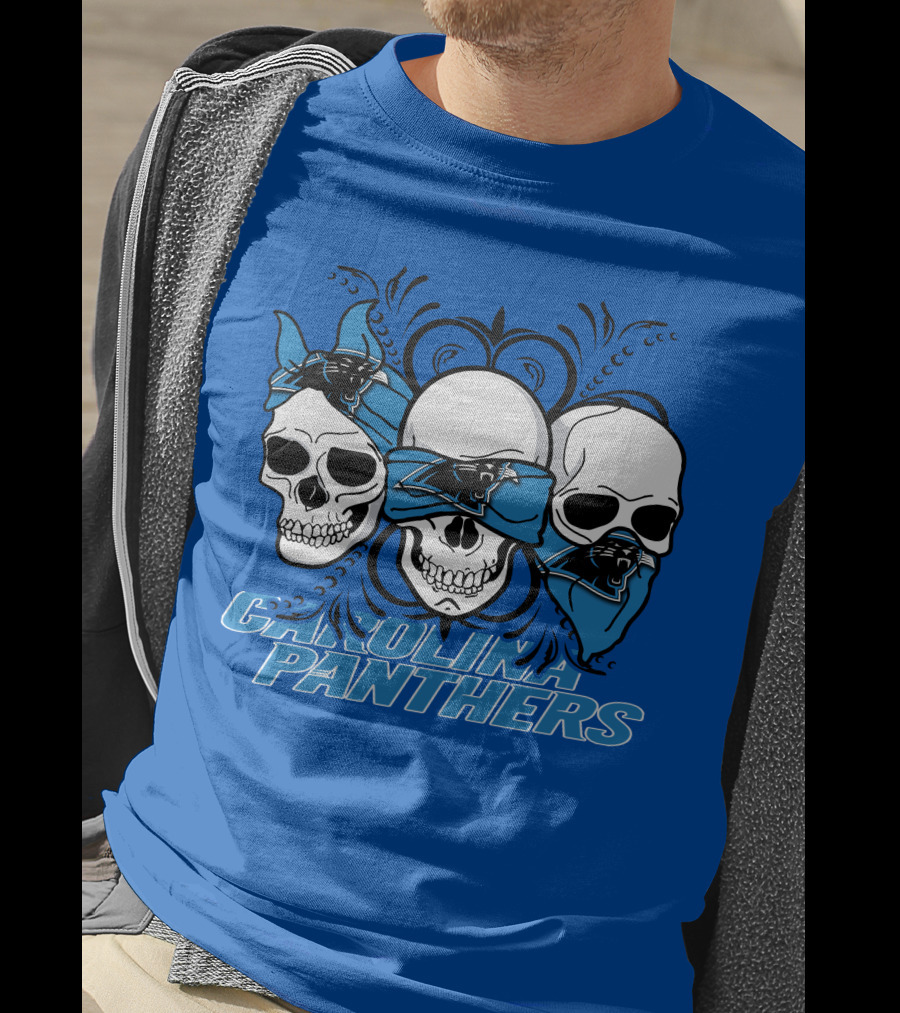 3 Skull CAROLINA PANTHERS Blindfolded Bandana T-Shirt