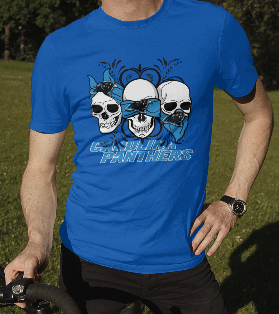3 Skull CAROLINA PANTHERS Blindfolded Bandana T-Shirt