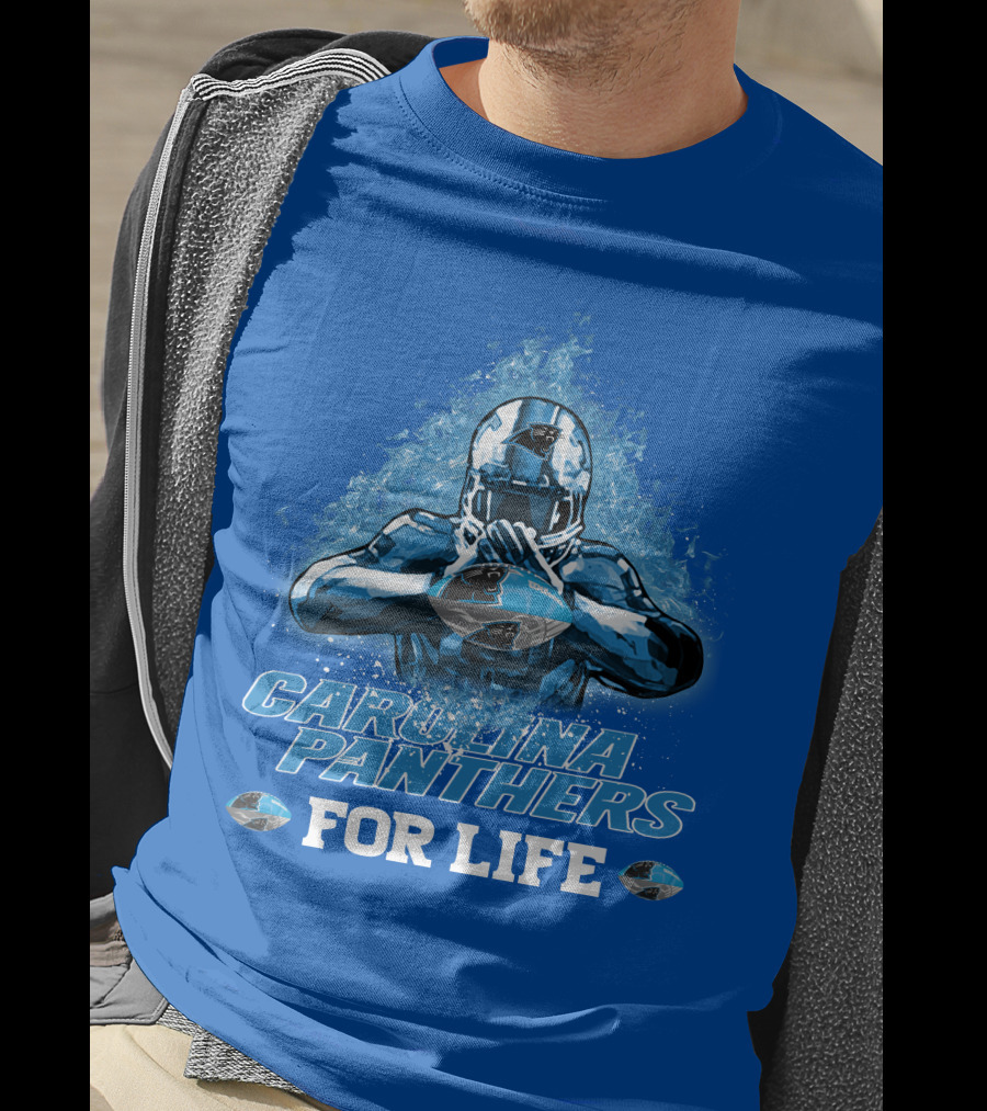CAROLINA PANTHERS FOR LIFE Football Player Holding Helmet T-Shirt