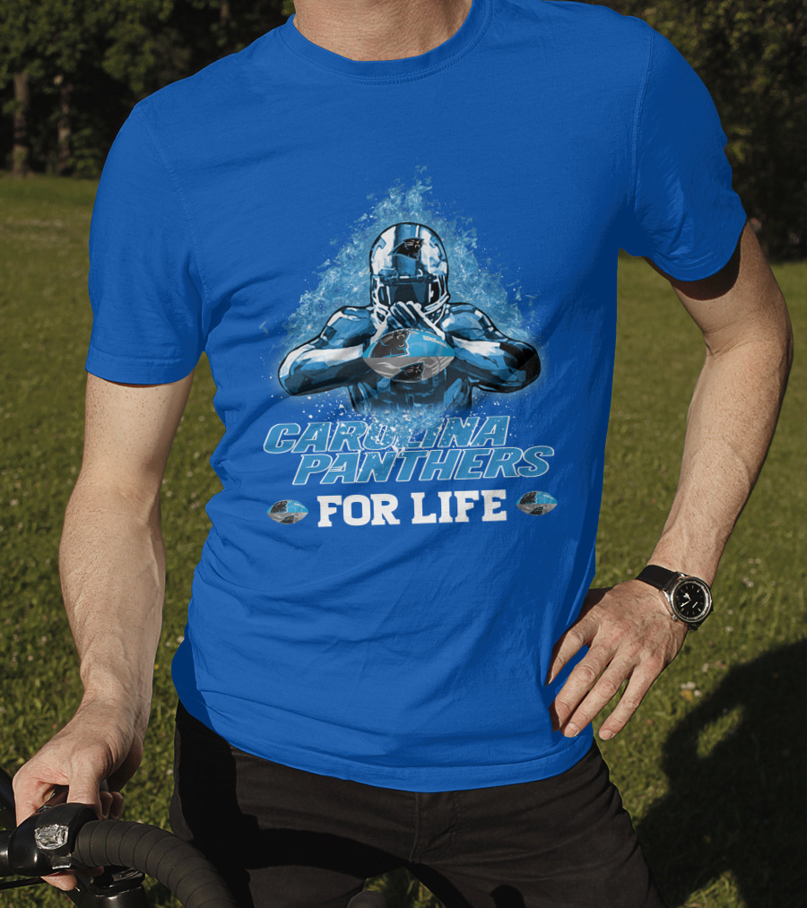 CAROLINA PANTHERS FOR LIFE Football Player Holding Helmet T-Shirt