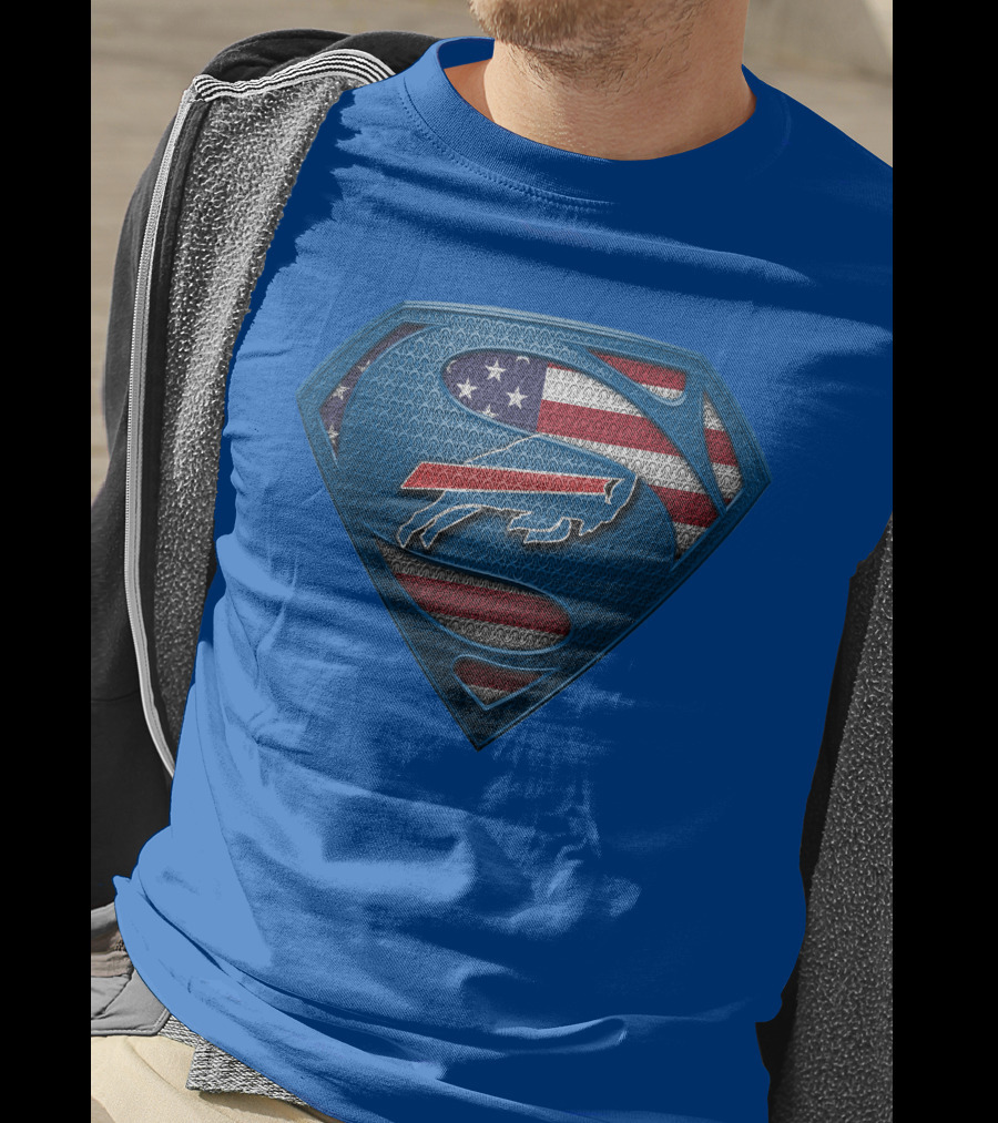 Spm Buffalo Bills Superman Shield American Flag T-Shirt