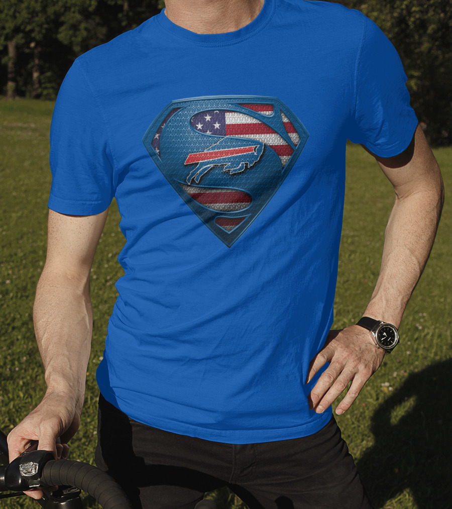 Spm Buffalo Bills Superman Shield American Flag T-Shirt