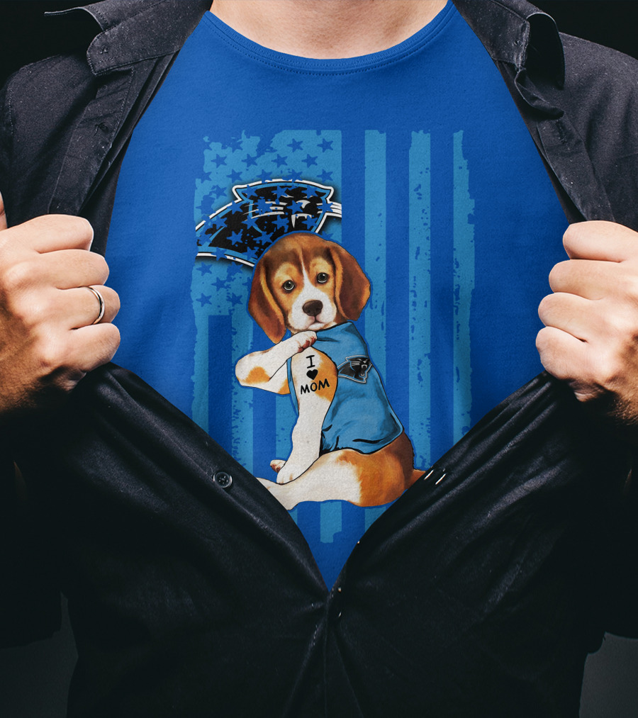 Beagle I Love Mom Carolina Panthers NFL Puppy Fan T-Shirt