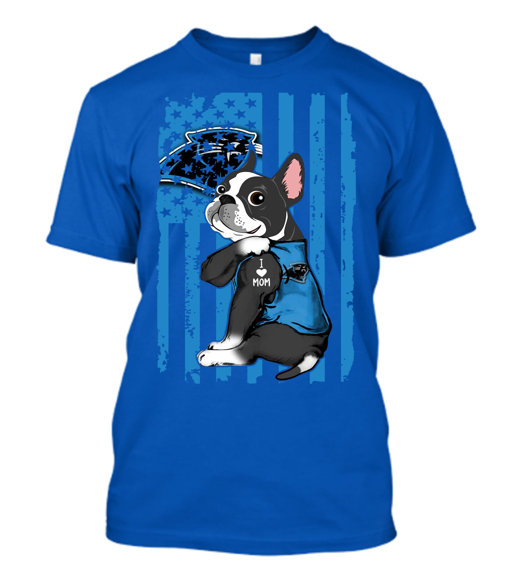 Boston Terrier I Love Mom Carolina Panthers T-Shirt