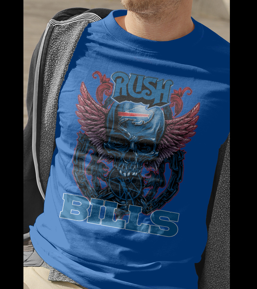 Rush Buffalo Bills Skull With Wings And Chains T-Shirt