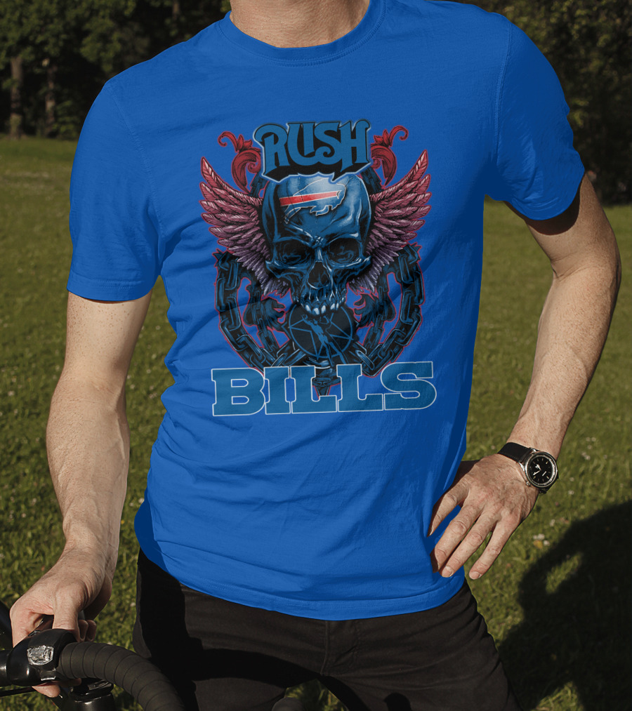 Rush Buffalo Bills Skull With Wings And Chains T-Shirt