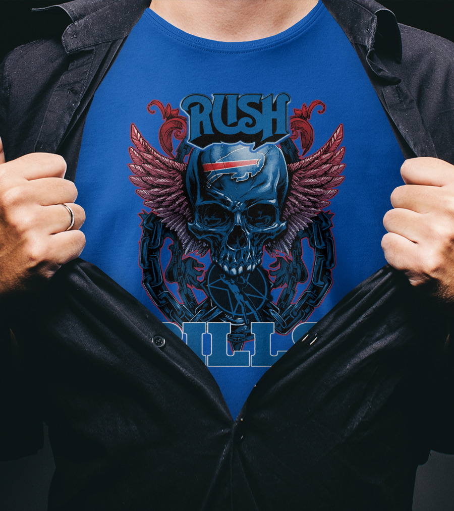 Rush Buffalo Bills Skull With Wings And Chains T-Shirt