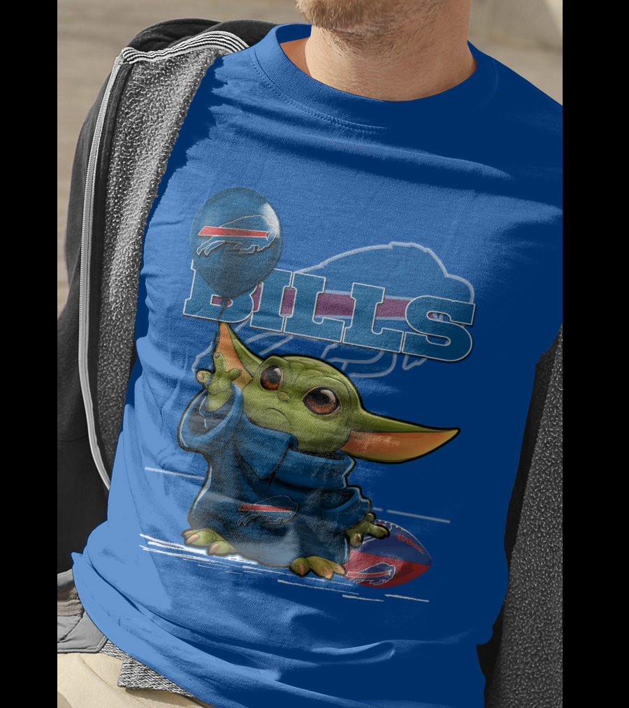 Yoda V1 Buffalo Bills Baby Alien Holding Buffalo Bills Balloon Football T-Shirt