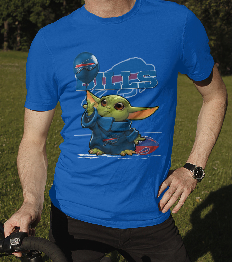 Yoda V1 Buffalo Bills Baby Alien Holding Buffalo Bills Balloon Football T-Shirt