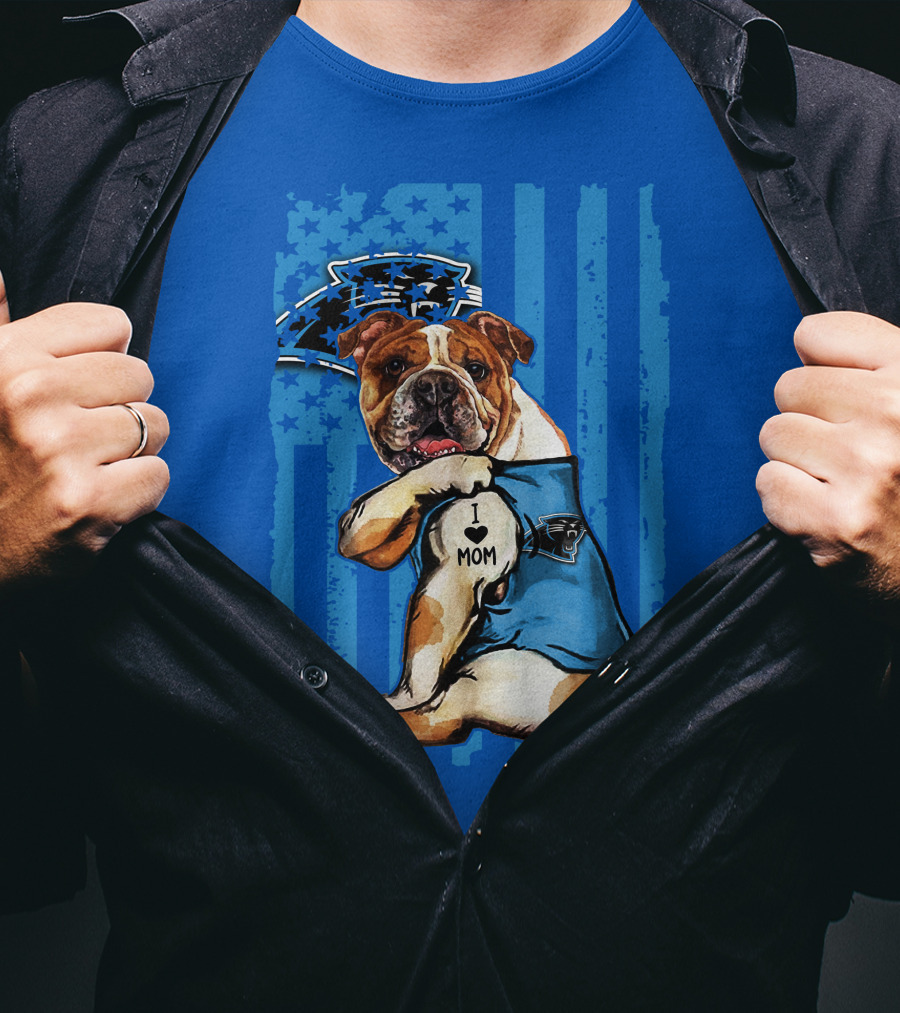 Bulldog Carolina Panthers I Love Mom T-Shirt