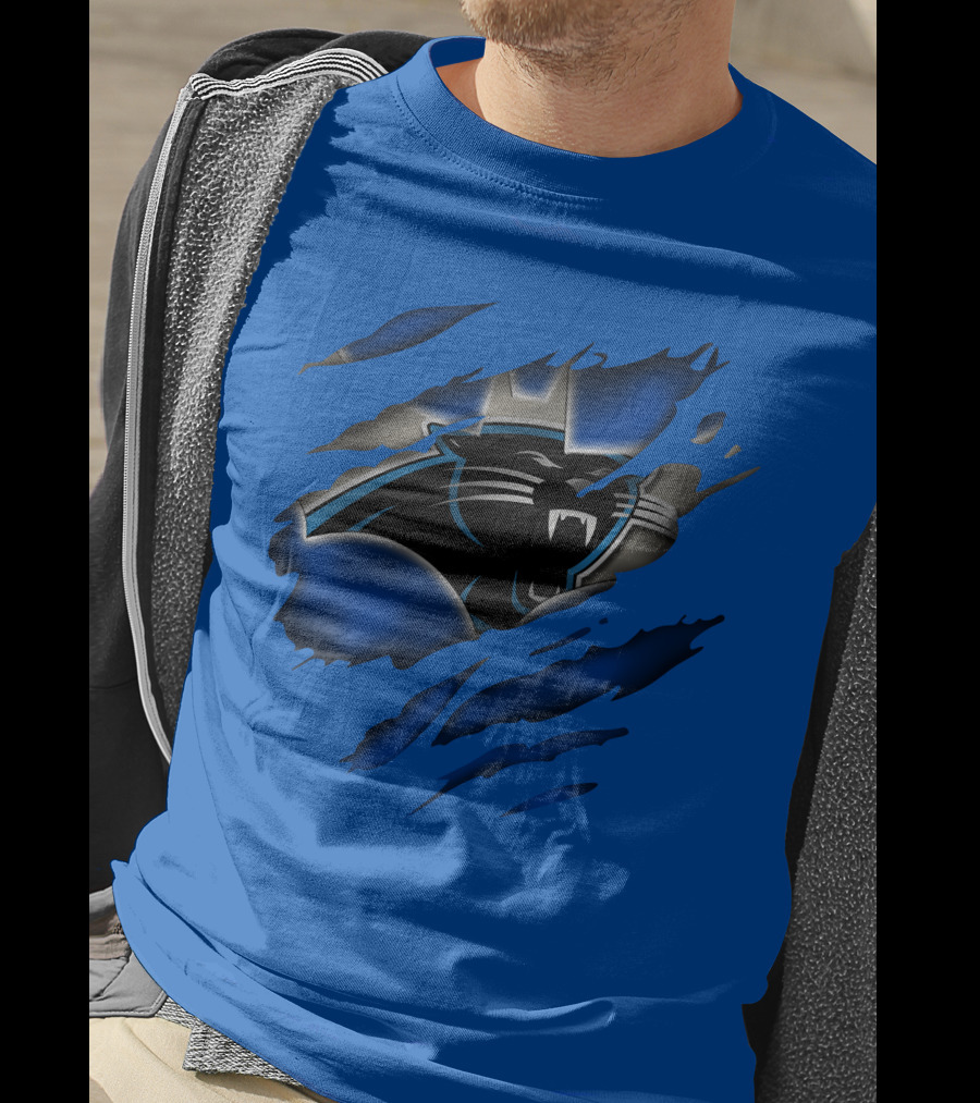 Carolina Panthers 25 Roaring Panther Claw Mark Blue T-Shirt